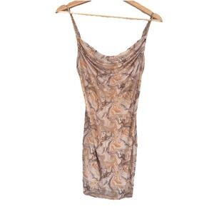 Forever 21 Women's Beige Brown Size M Slinky Slip Lined Ruched Short Dress